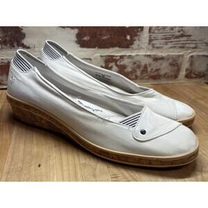 Grasshopper Wedge Loafer Memory Deluxe Gigi White Linen Womens Size 9 W